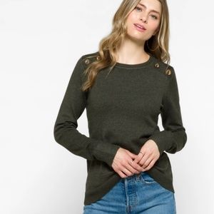 PINK CLOVER Carson Crew Neck Button Detail Sweater